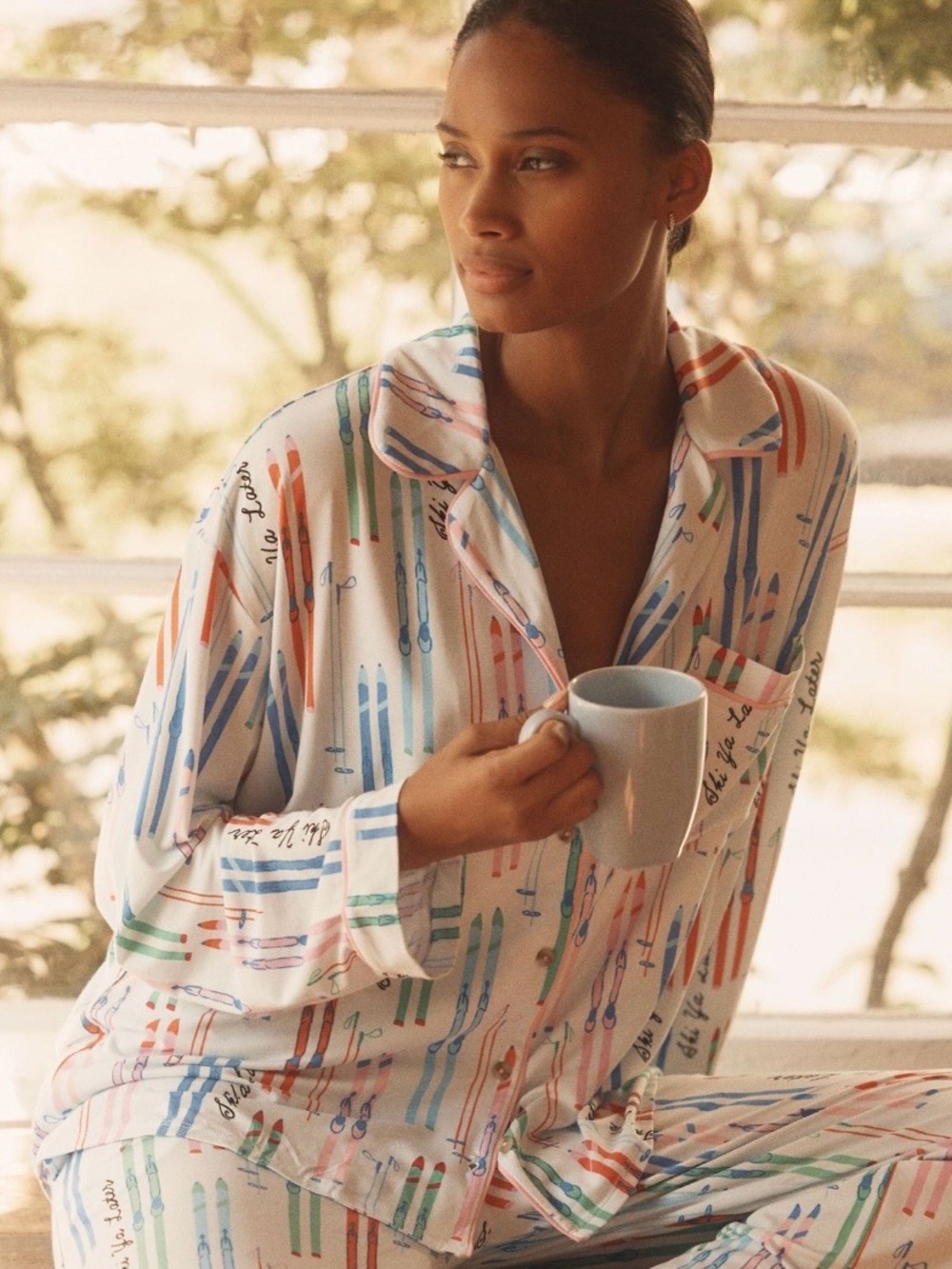 Anthropologie x LyreBird Briar Blue Long-Sleeve Pajama Shirt Size Small NWT